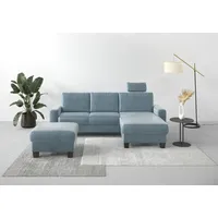 Ecksofa HOME AFFAIRE "Summer L-Form", blau (blau, grau), B:249cm H:91cm T:164cm, 100% Polyester, Sofas, mit Recamiere, mit oder ohne Bettfunktion und Bettkasten, Cord-Bezug