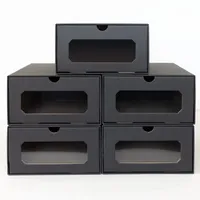 5 x PresentFill® Aufbewahrungsbox Schuhbox Schwarz Schuhschachtel Schubladenbox Schuhkarton Ordnungsboxen mit transparentem Sichfenster stapelbar aus Pappe Karton Schuhaufbewahrung Schuhorganizer