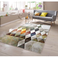 Teppich Designer Teppich mit Konturenschnitt Karo Muster Multi Farben Orange Grün Braun, TeppichHome24, rechteckig braun|bunt|grün 160 cm x 230 cm