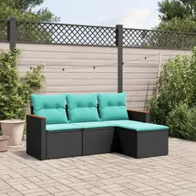 vidaXL Gartensofa-Set mit Kissen, schwarzes Polyrattan