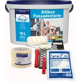 plid Fassadenfarbe Premium Silikon Fassadenfarbe Aussenfarbe Fassadenweiß Anstreichset, Schnelltrocknend weiß