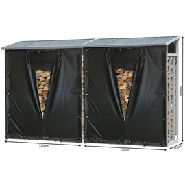 Quick Star Kaminholzregal Aluminium 130 x 70 x 185 cm 2 Stück Grau/Schwarz