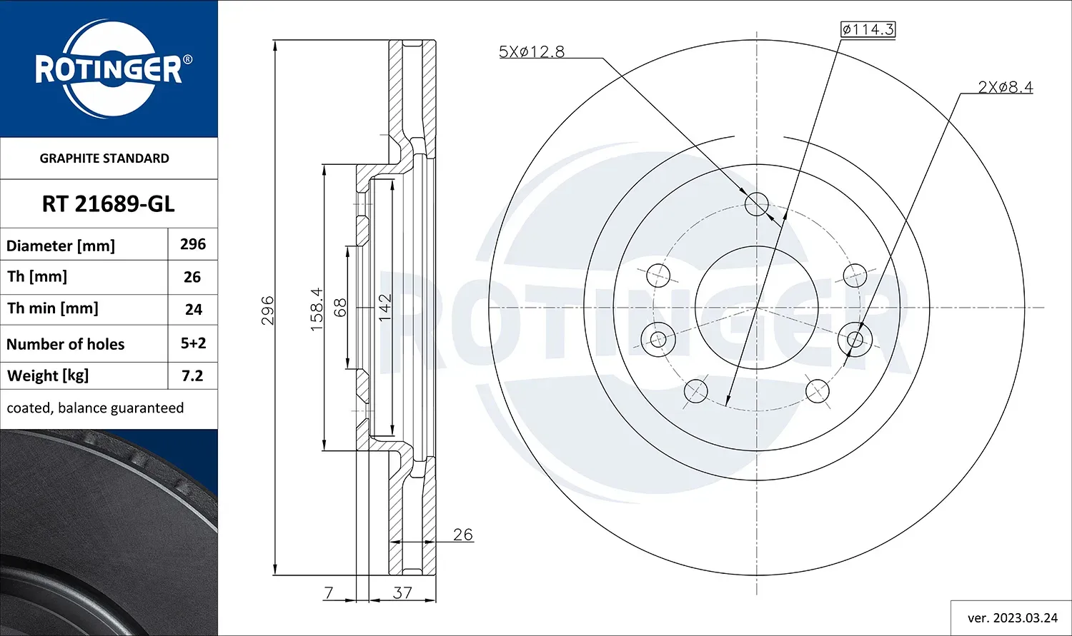 ROTINGER Bremsscheibe rt21689gl Vorderachse 296mm 26mm für RENAULT NISSAN
