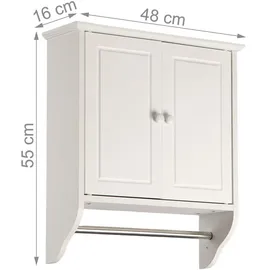 Relaxdays Hängeschrank Bad, 2 Fächer, Handtuchstange, HxBxT: 55 x 48 x 16 cm, Landhausstil, Wandschrank, weiß/Silber