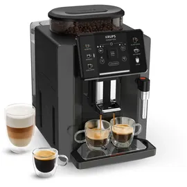 Krups Sensation Kaffeevollautomat, Milchschaumdüse, 5 Getränke, Filterkaffee-Funktion, 2-Tassen-Funktion, Kaffeemaschine, Schwarz, Made in France, EA910810