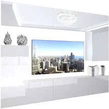 Belini Wohnwand Wohnzimmer-Set Vollausstattung Moderne Schrankwand mit LED-Beleuchtung Anbauwand TV-Schrank Weiß