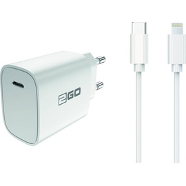 2GO Netz-Ladeset Power Delivery weiß Lightning 1x USB Type C (20 W, Power Delivery), USB Ladegerät, Weiss