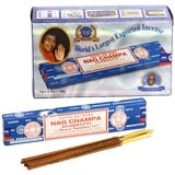 Nag Champa Großpackung, blau, 12 Päckchen mit je 15 g Inhalt, gesamt 180 g.