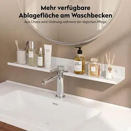 doporro Waschbecken Ablage 60 cm über dem Wasserhahn, Badezimmer Regal Montage mit oder ohne Bohren, Waschbecken-Wasserhahn-Organizer, Spülbecken Organizer & Duschablage, Sandweiß Reglo-17