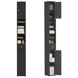 SoBuy Badzimmerschrank Schmal Badezimmer Hochschrank aus Holz mit verstellbaren Einlegeböden Wasserabweisender Badschrank, 20x180x20cm, BZR34-II-SCH - Schwarz