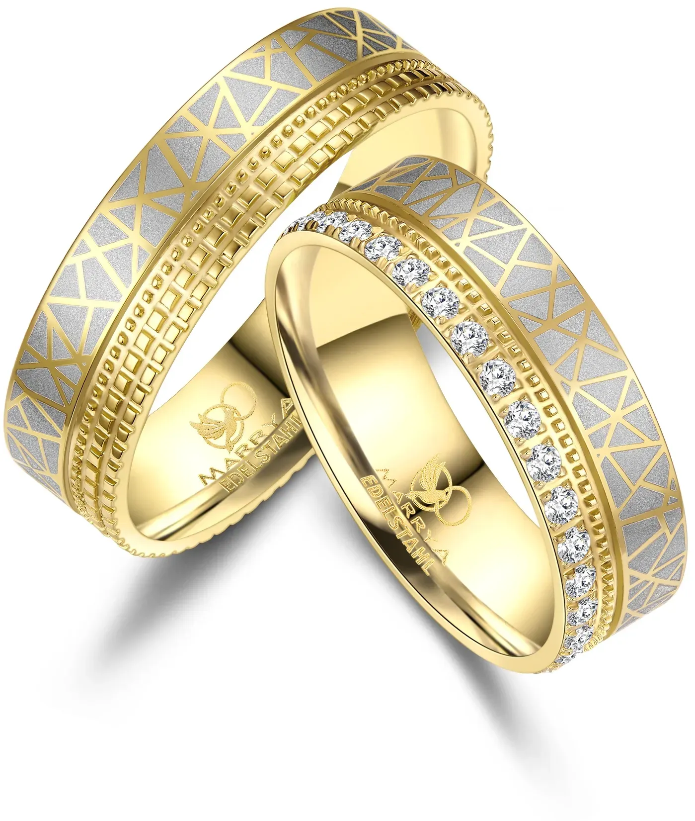 Partnerring MARRYA "Edelstahl Ringe Trauringe Eheringe Partnerringe" Gr. 68, gold (herren ring, silber, gold), Fingerringe, Damen, 68, Edelstahl