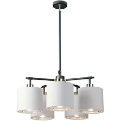 Kronleuchter Balance 5-flammig, Schwarz/poliertes Nickel, weißer Schirm