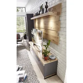 Wohnwand LOFT TWO, Graphit supermatt Dekor - Artisan Eiche Dekor - 3-teilig - LED-Beleuchtung
