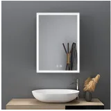 WDWRITTI Spiegelschrank Schwarz Metall Badezimmerspiegelschrank mit 3Lichtmodi Anti-fog 50x70 (Badschrank mit Spiegel Hängeschrank Einzeltür, Helligkeit dimmbar, Speicherfunktion) Alu-Schranktür, Doppelseitiger Spiegel, Verstellbare Glasböden schwarz