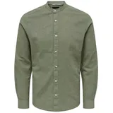 ONLY and SONS ONSCaiden LS Solid Linen MAO Shirt Hemd grün,