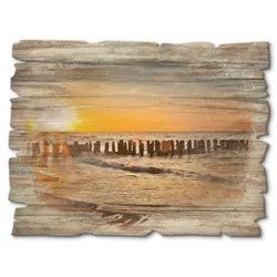 Artland Holzbild »Schöner Sonnenuntergang am Strand«, Strand, (1 St.) Artland Farbe Bild(er): orange