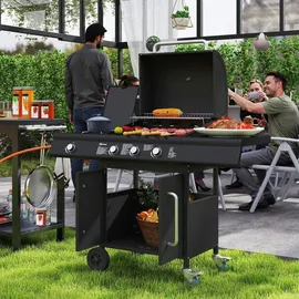 Outsunny Gasgrill Grillwagen 118,5 x 56 x 110 cm Schwarz