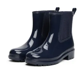 Chelseaboots TOMMY HILFIGER "FLAG HARDWARE RAINBOOT", Damen, Gr. 42, blau (dunkelblau), Synthetik, unifarben, sportlich, Schuhe, Blockabsatz, Schlupfboots, Gummistiefel mit Logo-Emblem