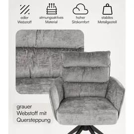 Home4You Polsterstühle 2er Set, Grau Schwarz Webstoff - Metallgestell - drehbar - 2er Set