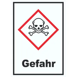 Schild akut toxisch Gefahr Toxizität Totenkopf hochkant A6 (105x148mm)