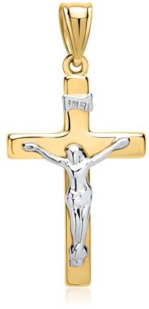 Anhänger Kreuz Jesus Gelbgold Weißgold