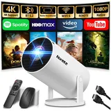 Mini Projector 4K Unterstützt 1080P Full HD Mini Beamer with WiFi 6 mit BT 5.2, Beamer Klein Eingebaute Apps mit Automatic Keystone & 270° Dreh Kompatibel mit HDMI/TV Stick/Laptop, Weiß