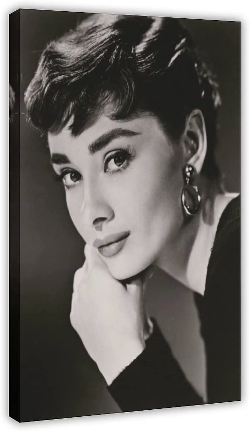 Schauspieler Audrey Hepburn Wandkunst Leinwand Poster Schlafzimmer Dekor Büro Dekor Schwarz-Weiß-Gemälde Bild Kunstwerk Heimdekoration für Wohnzimmer, ohne Rahmen,70x90cm