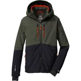 KILLTEC Jungen Skijacke/Funktionsjacke mit Kapuze und Schneefang KSW 201 BYS SKI JCKT, dunkeloliv/schwarzblau/dunkelorange, 164,