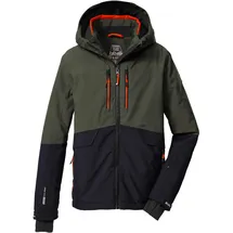 KILLTEC Jungen Skijacke/Funktionsjacke mit Kapuze und Schneefang KSW 201 BYS SKI JCKT, dunkeloliv/schwarzblau/dunkelorange, 164,