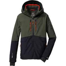 KILLTEC Jungen Skijacke/Funktionsjacke mit Kapuze und Schneefang KSW 201 BYS SKI JCKT, dunkeloliv/schwarzblau/dunkelorange, 164,
