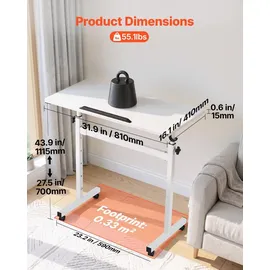 Vevor Höhenverstellbarer Schreibtisch 810x410mm, 25kg Belastbarer Computertisch mit 360° Neigbarer Tischplatte, Bürotisch mit Haken Feststellbaren Rollen, Steh-Sitz-Tisch für Homeoffice Arbeitszimmer