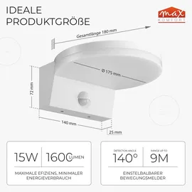 Maxkomfort GmbH Außenwandleuchte Kunststoff 15 W 1600 lm inkl. Bewegungsmelder weiß