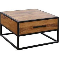 Kadima Design Industrie-Stil Couchtisch, Metall und Holz, Schublade, 50 kg Belastbarkeit. 65x65x38 cm