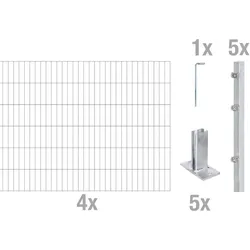Alberts Komplettset Doppelstabmattenzaun Feuerverzinkt mit Pfostenträger, 2 m Matten, Höhe 80-120 cm