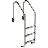HAF Poolleiter Ideal Tiefbeckenleiter 3-stufig Weit V2A Poolleiter Schwimmbadleiter (Für Einbaubecken mit Überlaufrinne, Poolleiter aus hochwertigem V2A Edelstahl), Mit rutschfesten Edelstahlstufen 3-stufig weit