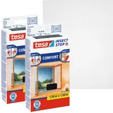 Tesa Insect Stop Comfort Fliegengitter für Fenster im 2er Pack- Insektenschutz mit Klettband selbstklebend - 2X Fliegen Netz ohne Bohren - anthrazit (durchsichtig), 100 cm x 100 cm