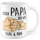 Tasse personalisiert Vater Geschenk, Bester Papa der Welt Name & Name Geschenkidee Vatertag Kaffeetasse mit Spruch Kaffee-Becher eigene Namen personalisierbar Sohn Tochter Geburtstag (Weiß)