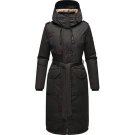 Navahoo Damen Wintermantel lang Parka warm Jacke mit Bindegürtel, Kapuze & Kragen Hokulanii
