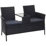 PROREGAL® Gartenbank Poly-Rattan Bank mit Tisch Gartensofa 132cm Grau/Braun/Schwarz schwarz