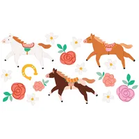 partydeco Kindertattoo, Temporäre Tattoos zum Aufkleben auf die Haut Pferde Motive 16er Set braun|bunt|rosa|rot