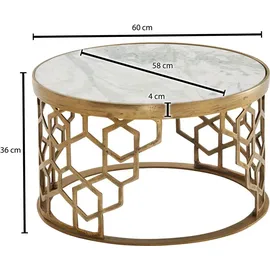 FineBuy Couchtisch Rund Weiß/Gold Marmor 60 x 60 x 36 cm