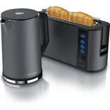 Arendo Frühstücksset, 1,5L Edelstahl Wasserkocher & 2-Scheiben Langschlitz Toaster, Grau