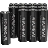 Powerowl AA Akku 2800mAh Wiederaufladbar Batterien AA 12 Stück (Geringe Selbstentladung, 1200 Zyklen) 1.2v NI-MH Akku AA Batterien