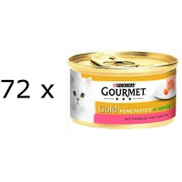 (€ 9,01/kg) Gourmet Gold Feine Pastete Forelle & Tomaten, Katzenfutter 72x 85g