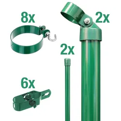 Alberts Zaunanschluss-Set für Wellengittertore für Pfosten Ø76mm, Montage wählbar, Grün, Höhe 0,8-2m