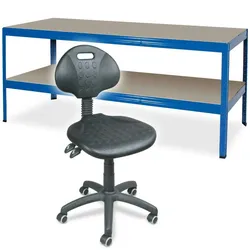 BRB Packtisch / Werkbank mit Fachboden BxTxH 1800 x 600 x 900 mm + Arbeitsdrehstuhl