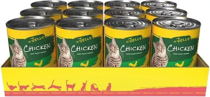 JOSICAT Katzenfutter, Huhn in Gelee - 12 x 400g - Getreidefrei, Nassfutter-Vollnahrung