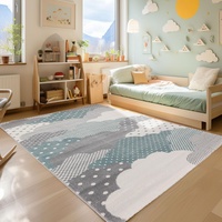 SIMPEX KinderTeppich, Wolken Design, Teppich Blau, 120 x 170 cm, Teppich für Kinder, Teppich Kinderzimmer
