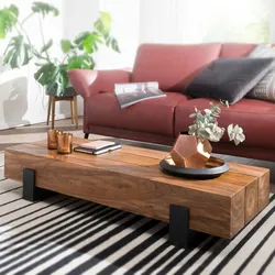 Kadima Design Holz-Sofatisch Sheesham, Puristisches, modernes Design, handgefertigt & robust, Schutzlackversiegelte Oberfläche. 115x44x22 cm