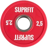 Suprfit Mini PU Bumper Plates - gummierte Hantelscheibe für Techniktraining mit der Hantelstange, Gewicht: 1 x 2,5 kg, Stahlring mit 50 mm Durchmesser, Farbe: Rot